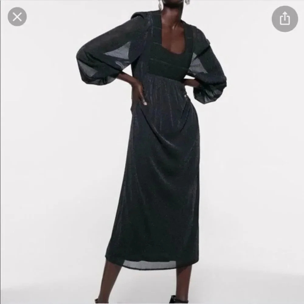 Zara dress with metallic  thread-black